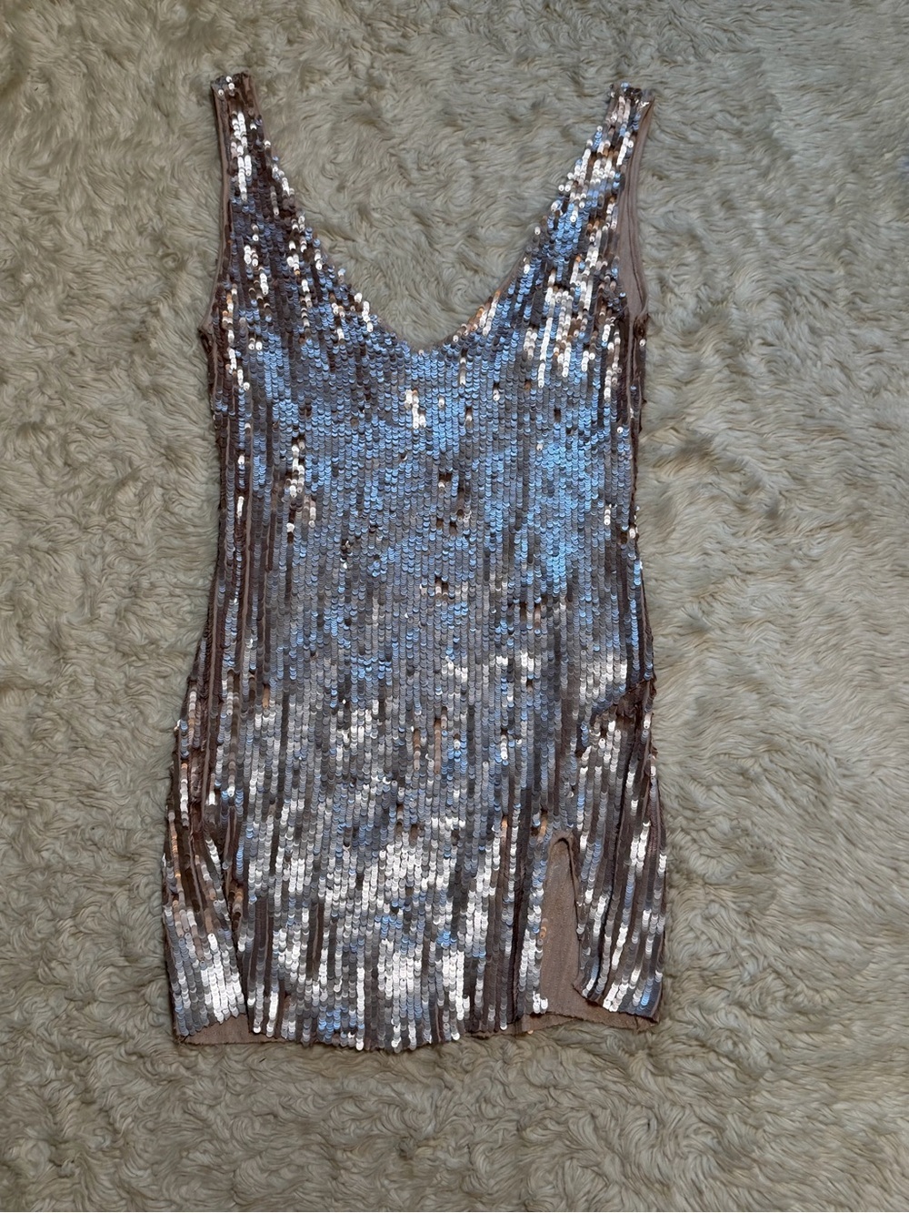 Free People Intimately Rose Gold Sequin Sleeveless Mini Dress Tunic - Size Small
